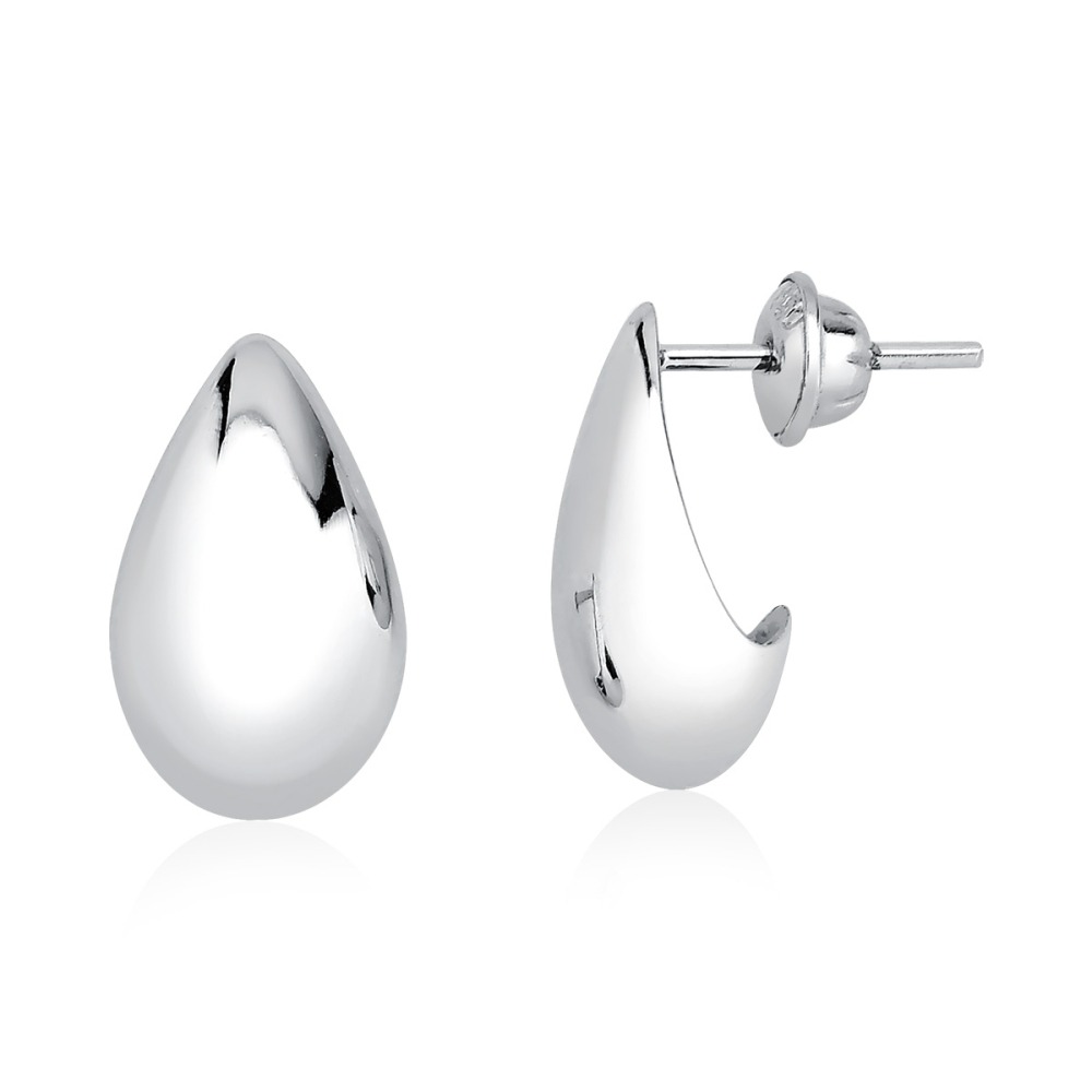 Produto Brinco de Ouro Branco 18k Gota Abaulada e Vazada com 1,4cm