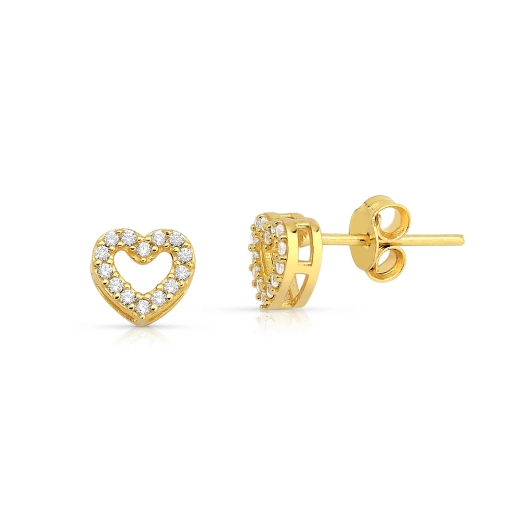 Produto Brinco de Ouro 18k Coração Pequeno Vazado e Cravejado
