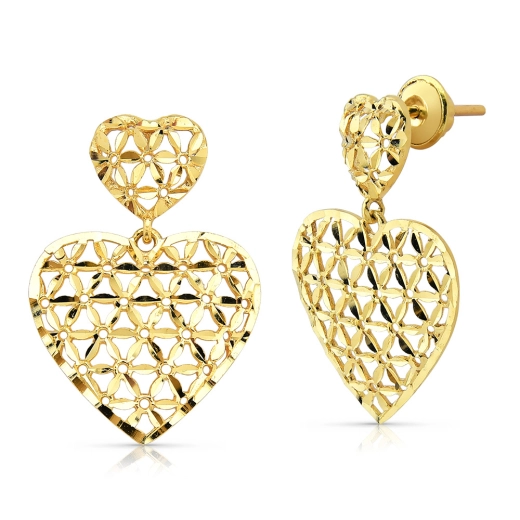 Brinco de Ouro Feminino Coração Vazado e Pendente Produto Brinco de Ouro Feminino Coração Vazado e Pendente