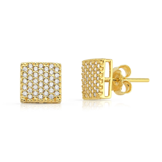 Produto Brinco de Ouro Quadrado 8mm com Pedras