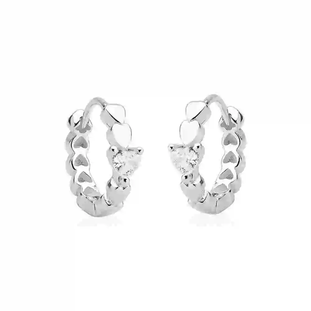 Produto Brinco Argola de Prata 925 Click com Corações e Zircônia