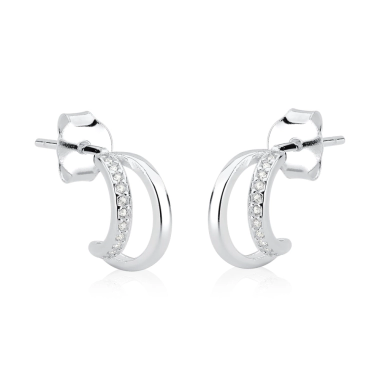 Produto Brinco de Prata 925 Argola Redonda Cravejada