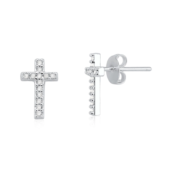Produto Brinco de Prata 925 Cruz com Zircônias 12mm x 6mm