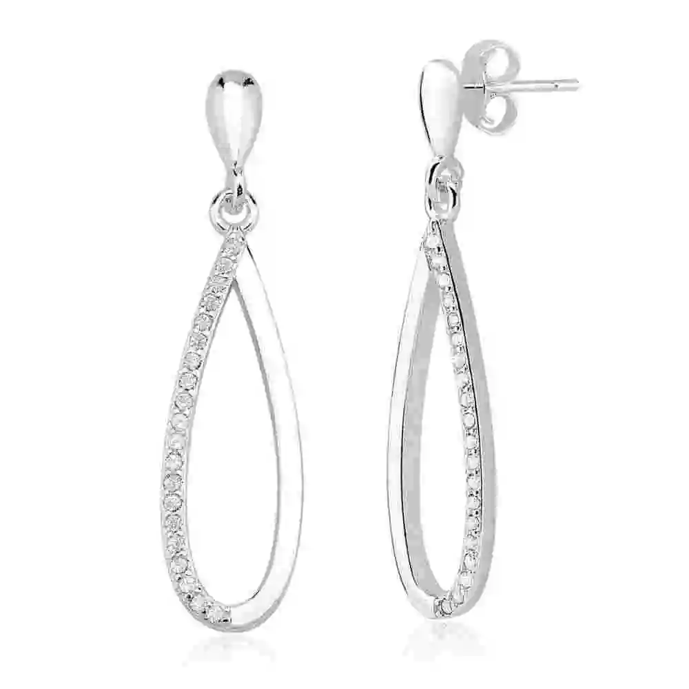Produto Brinco de Prata 925 Gota com metade Zircônias