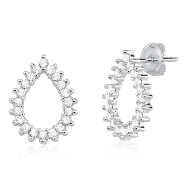 Brinco de Prata 925 Gota Vazada com Zircônias Produto Brinco de Prata 925 Gota Vazada com Zircônias