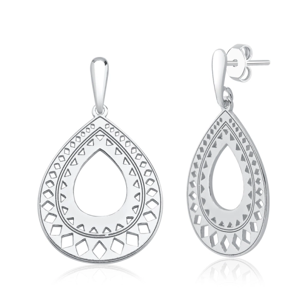 Produto Brinco de Prata 925 Gota Vazada e Detalhada