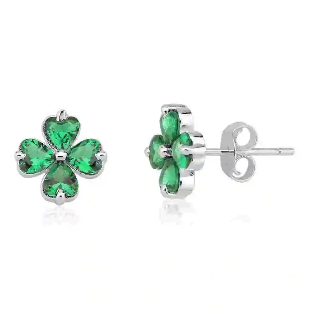 Produto Brinco de Prata 925 Trevo com Zircônia Verde Esmeralda