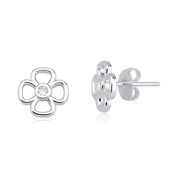 Brinco de Prata 925 Trevo da Sorte Vazado e Ponto de Luz Produto Brinco de Prata 925 Trevo da Sorte Vazado e Ponto de Luz