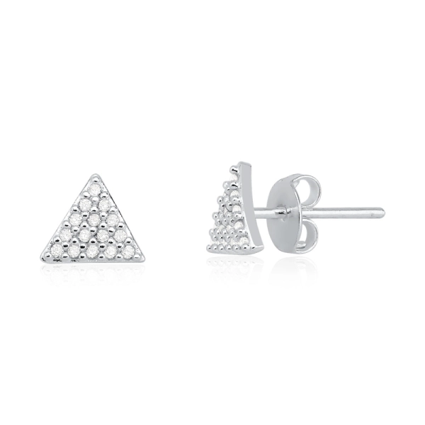 Produto Brinco de Prata 925 Triângulo com Zircônias 