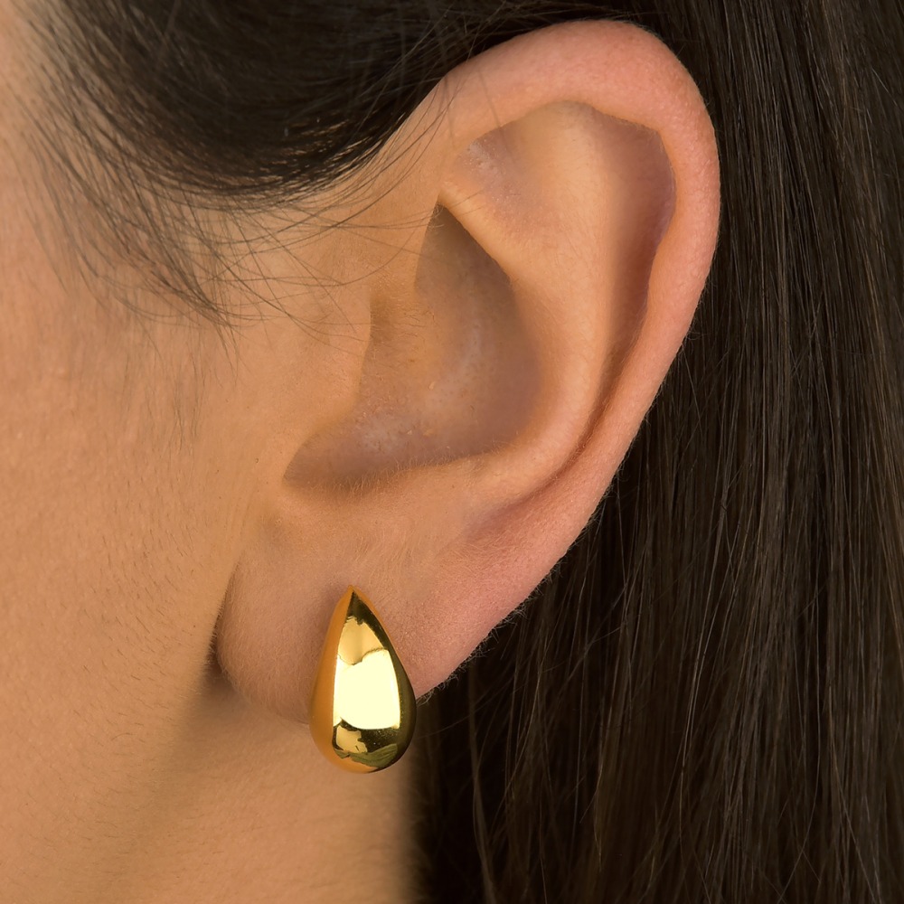 Produto Brinco Feminino de Prata 925 Banhado a Ouro 18k Gota Abaulada com 15mm