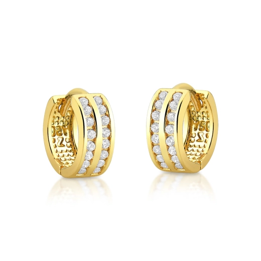 Produto Argola de Ouro 18k Redonda com Fileiras Cravejadas