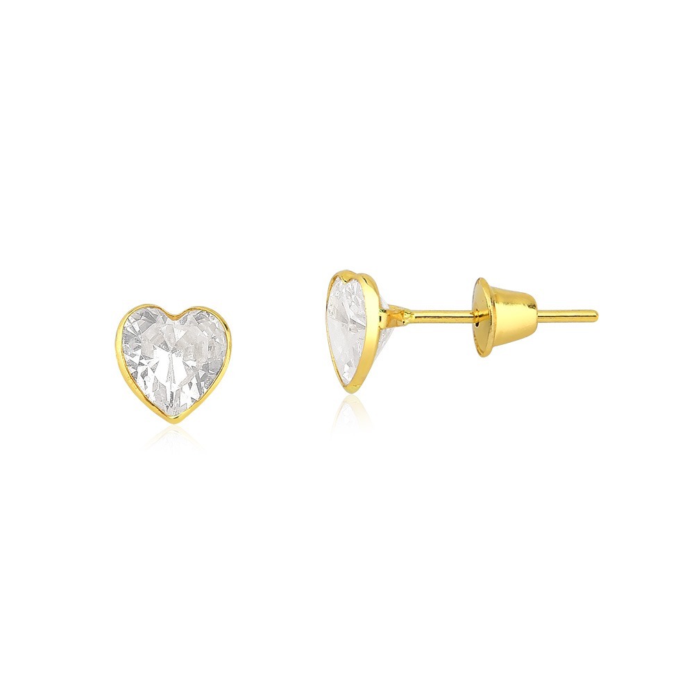 Produto Brinco Feminino de Ouro 18k Coração 5mm - Zircônia Cristal