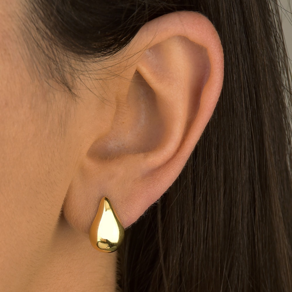 Produto Brinco Feminino de Ouro 18k Gota Abaulada com 2cm