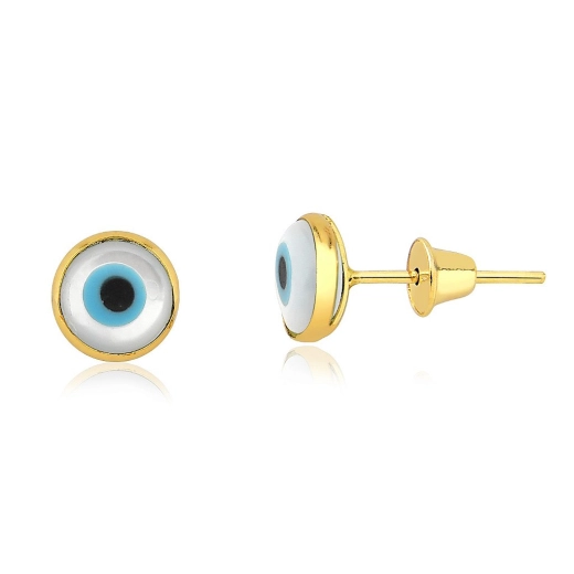 Produto Brinco de Ouro 18k Olho Grego com Madrepérola