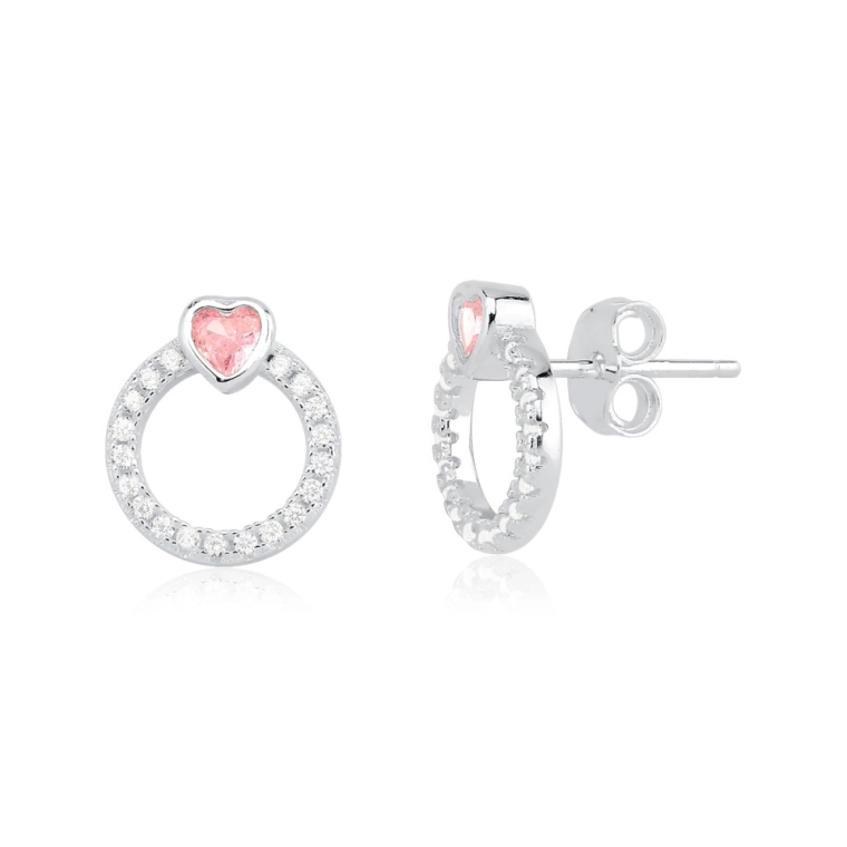 Brinco Feminino de Prata 925 Círculo Vazado Cravejado e Ponto de Luz Produto Brinco Feminino de Prata 925 Círculo Vazado Cravejado e Ponto de Luz