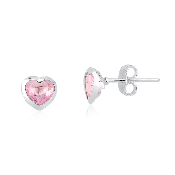 Produto Brinco Feminino de Prata 925 Coração com 4mm Rosa Claro