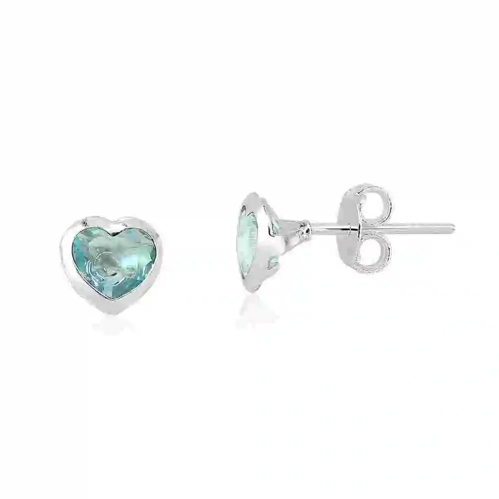 Produto Brinco Feminino de Prata 925 Coração Cravejado Azul Celeste