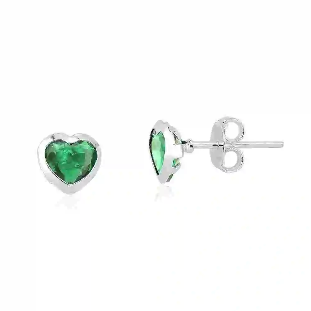 Produto Brinco Feminino de Prata 925 Coração Cravejado Verde Esmeralda