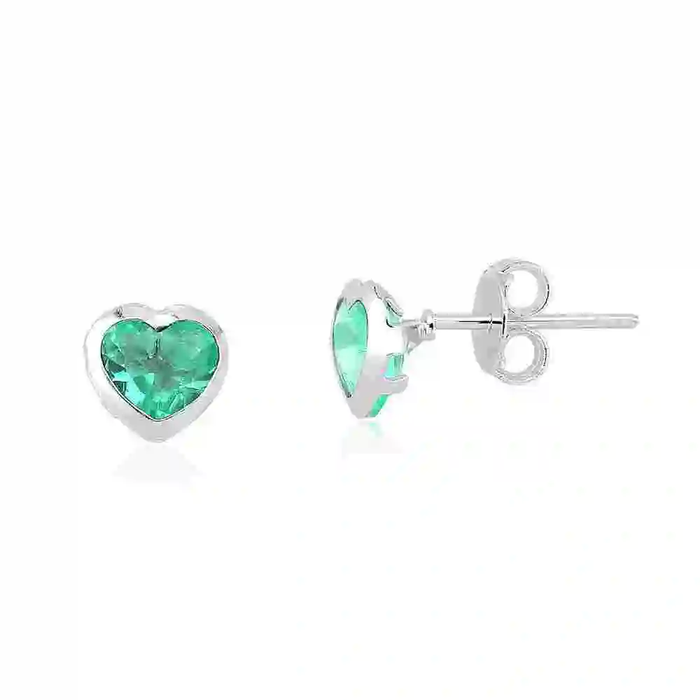 Brinco Feminino de Prata 925 Coração Cravejado Verde Água Produto Brinco Feminino de Prata 925 Coração Cravejado Verde Água