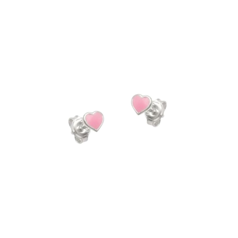 Brinco Feminino de Prata 925 Coração Rosa Produto Brinco Feminino de Prata 925 Coração Rosa