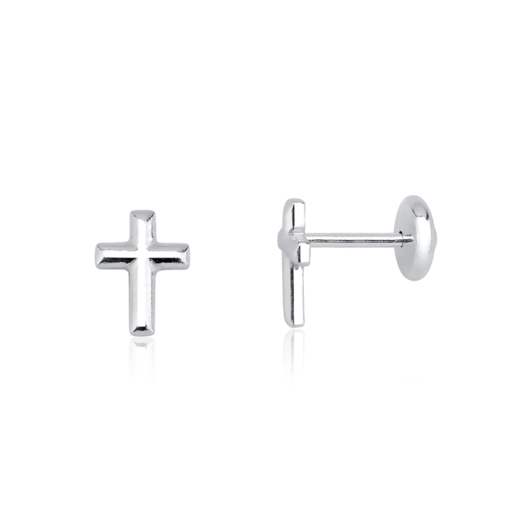Produto Brinco Infantil de Prata 925 Cruz Facetada