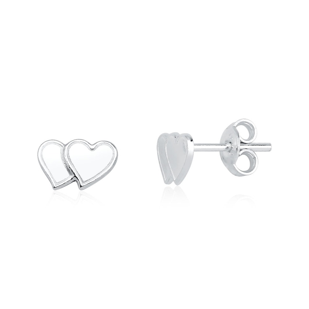 Produto Brinco Feminino de Prata 925 Dois Corações Lisos