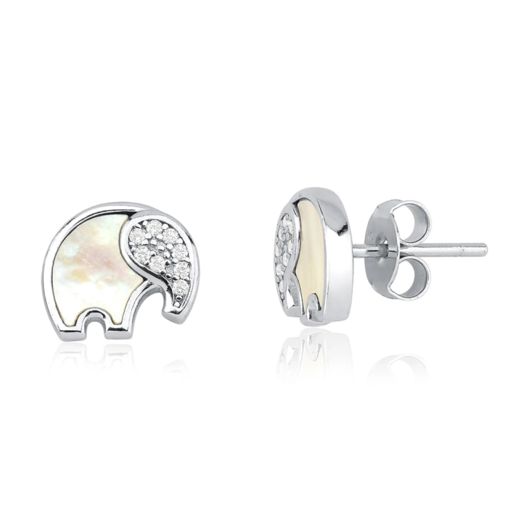 Produto Brinco Feminino de Prata 925 Elefante Madrepérola e Zircônias