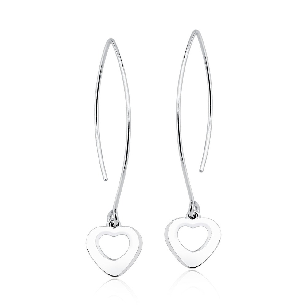 Produto Brinco Feminino de Prata 925 Gancho com Coração Vazado