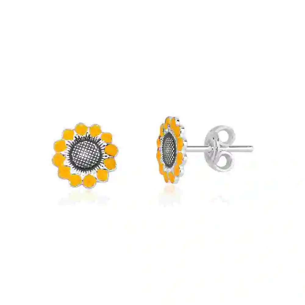 Produto Brinco Feminino de Prata 925 Girassol com Resina