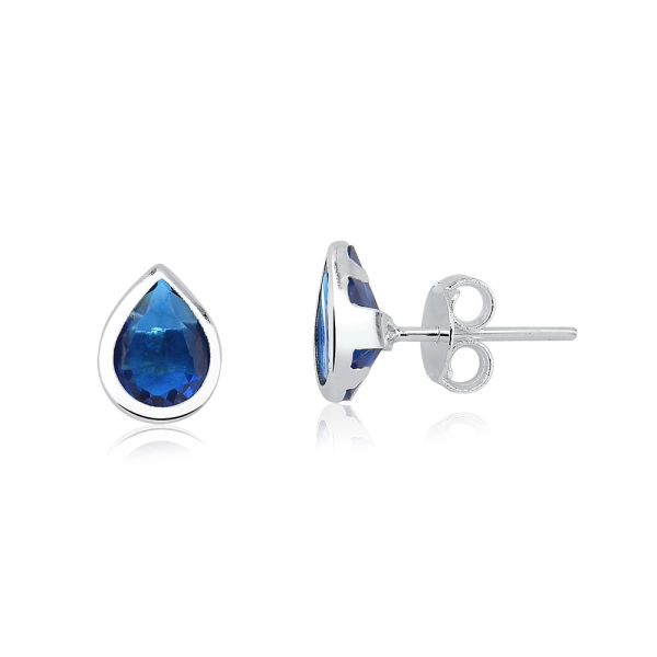 Produto Brinco Feminino de Prata 925 Gota Cravejada Azul Marinho