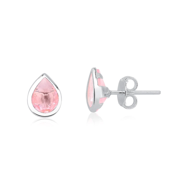 Produto Brinco Feminino de Prata 925 Gota Cravejada Rosa Claro