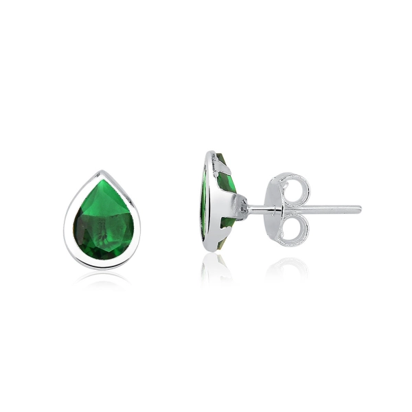 Produto Brinco Feminino de Prata 925 Gota Cravejada Verde Esmeralda