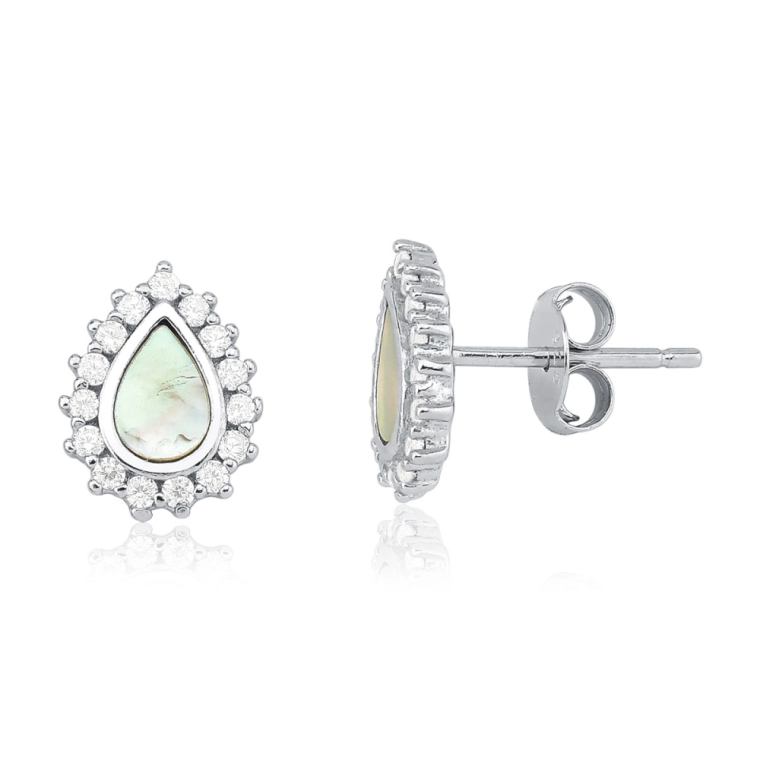 Produto Brinco Feminino de Prata 925 Gota Madrepérola Cravejada