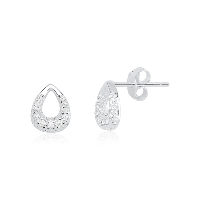Brinco Feminino de Prata 925 Gota Vazada e Cravejada Produto Brinco Feminino de Prata 925 Gota Vazada e Cravejada