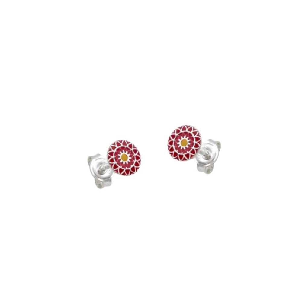 Produto Brinco Feminino de Prata 925 Mandala Vermelho