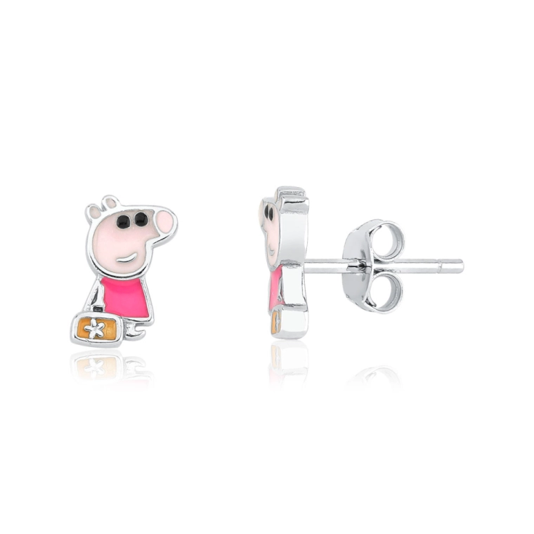 Brinco Feminino de Prata 925 Peppa Pig Resinada Produto Brinco Feminino de Prata 925 Peppa Pig Resinada