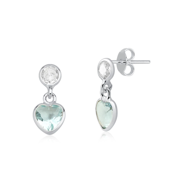 Brinco Feminino de Prata 925 Ponto de Luz e Coração Pendurado Produto Brinco Feminino de Prata 925 Ponto de Luz e Coração Pendurado