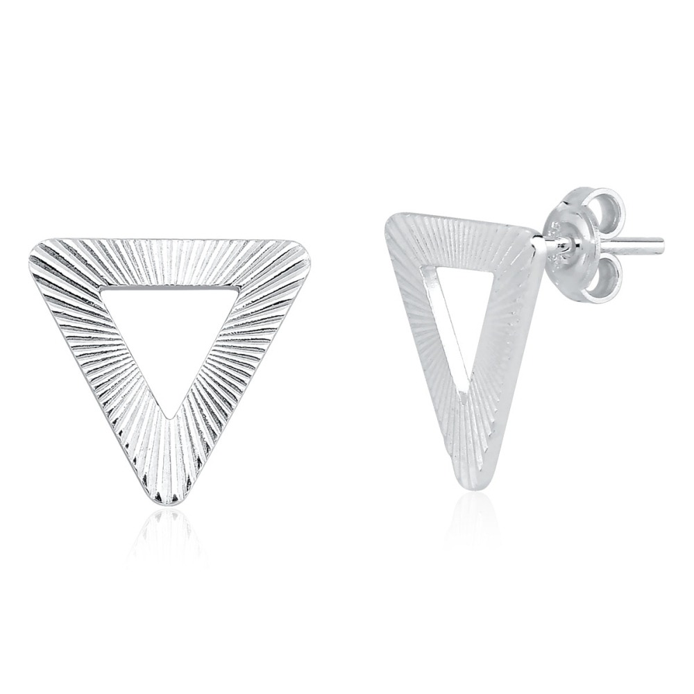 Brinco Feminino de Prata 925 Triangulo Vazado Diamantado 12mm Produto Brinco Feminino de Prata 925 Triangulo Vazado Diamantado 12mm