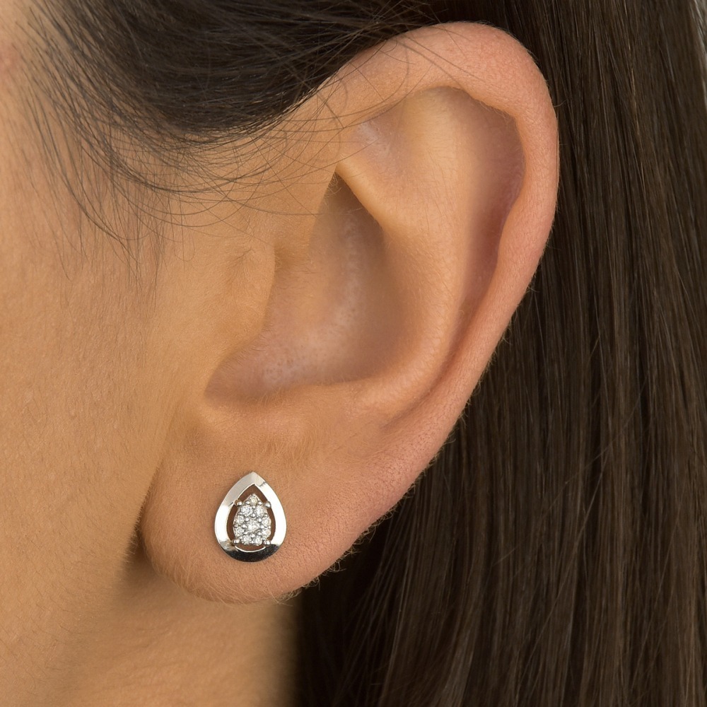 Produto Brinco Gota de Ouro Branco com Diamantes