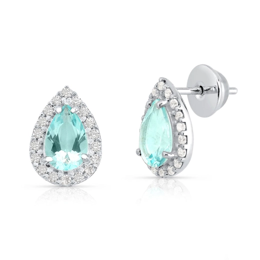 Produto Brinco Feminino de Prata 925 Gota de Topázio Azul Natural com Zircônias