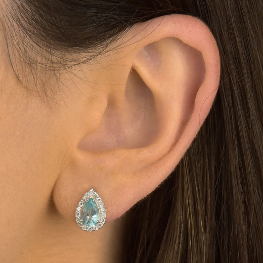 Produto Brinco Feminino de Prata 925 Gota de Topázio Azul Natural com Zircônias