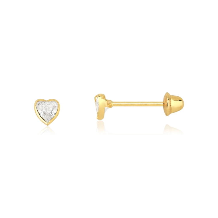 Brinco Infantil de Ouro 18k Coração com 3mm Produto Brinco Infantil de Ouro 18k Coração com 3mm