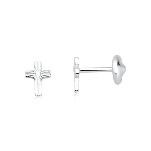 Produto Brinco Infantil de Prata 925 Cruz diamantada