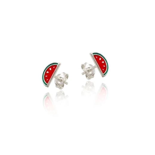 Brinco Feminino de Prata 925 Melancia Resinada Produto Brinco Feminino de Prata 925 Melancia Resinada