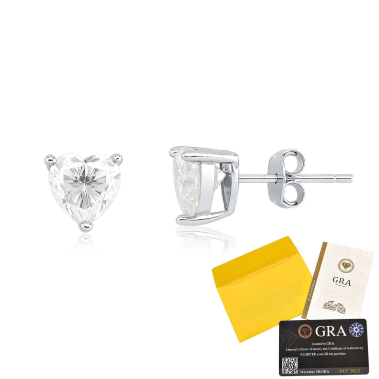 Brinco Moissanite com Certificado GRA de Coração 6mm em Prata 925 Produto Brinco Moissanite com Certificado GRA de Coração 6mm em Prata 925