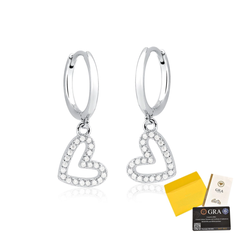 Produto Brinco Moissanite de Prata 925 Argola com Coração Cravejado