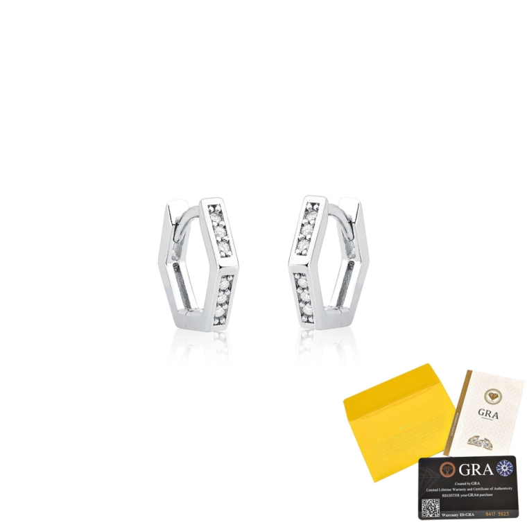 Brinco Moissanite de Prata 925 Argola Hexágono Cravejada Produto Brinco Moissanite de Prata 925 Argola Hexágono Cravejada