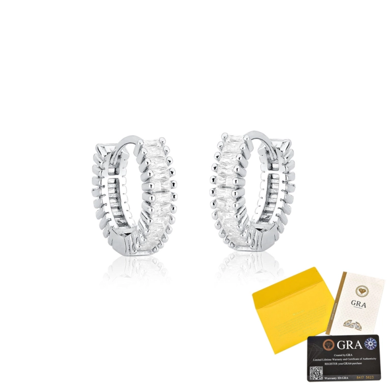 Brinco Moissanite de Prata 925 Argola Redonda Cravejada Produto Brinco Moissanite de Prata 925 Argola Redonda Cravejada