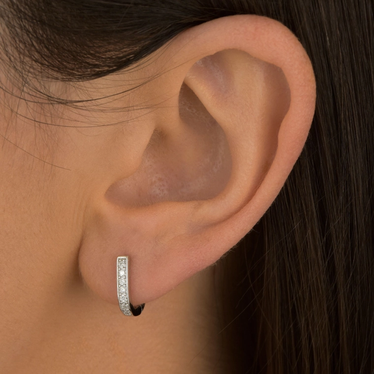 Brinco Moissanite de Prata 925 Argola Slim Cravejada Produto Brinco Moissanite de Prata 925 Argola Slim Cravejada