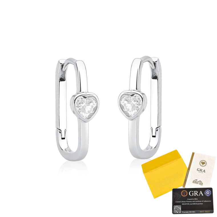 Produto Brinco Moissanite de Prata 925 Argola Slim e Ponto de Luz Coração